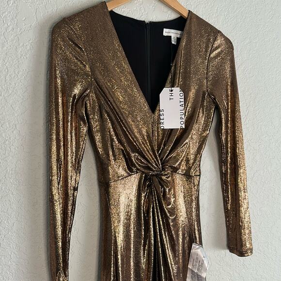 NEW Dress the Population Daria Bronze Midi Metallic Fall Sexy Cocktail Party NYE - Picture 5 of 9